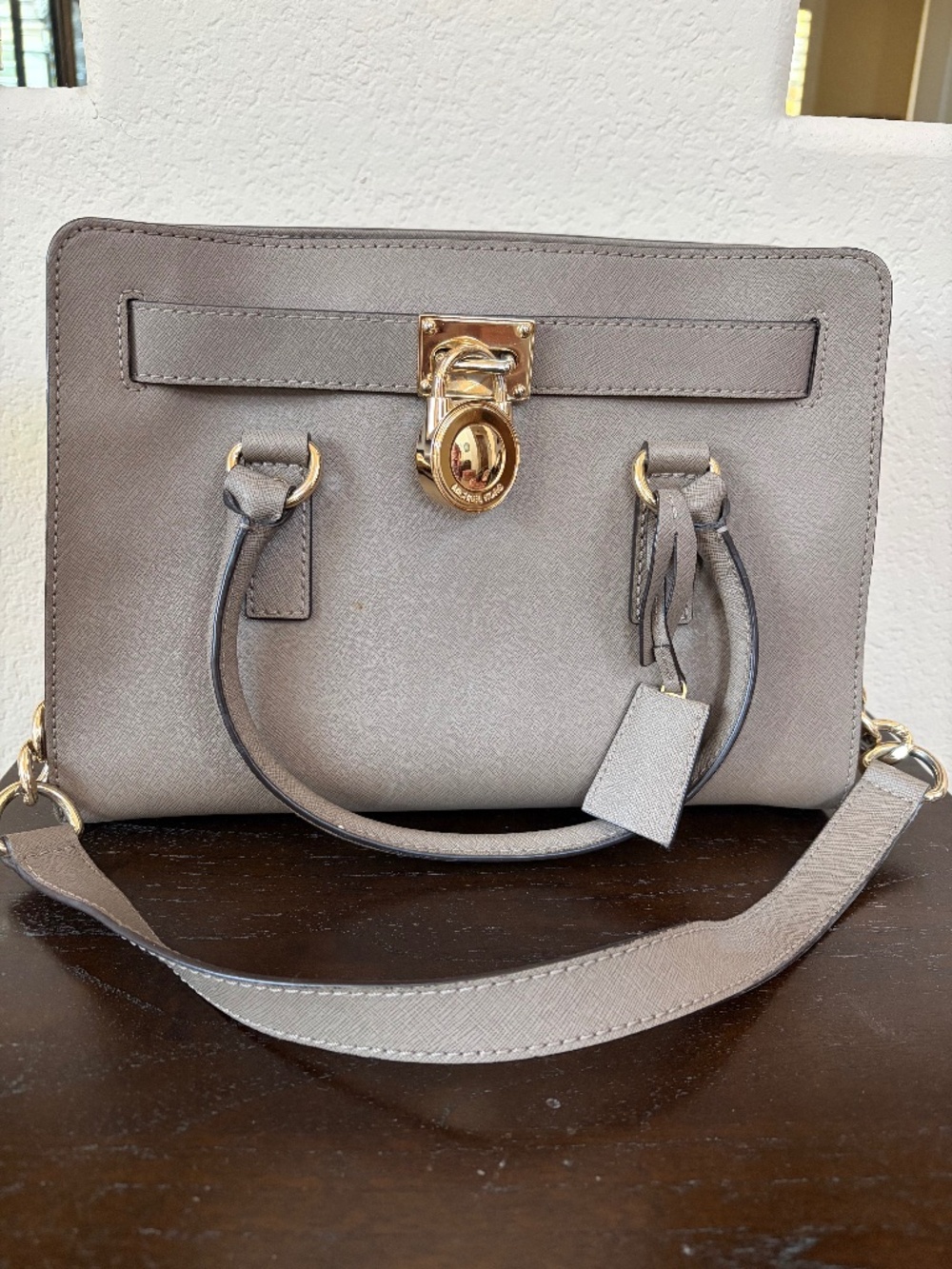 Michael Kors Hamilton Gray Saffiano Leather Satchel Crossbody Bag
